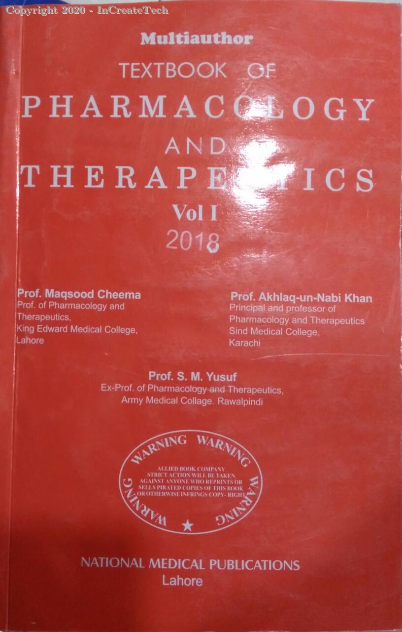 TEXTBOOK OF PHARAMACOLOGY AND THERAPEUTICS VOL I